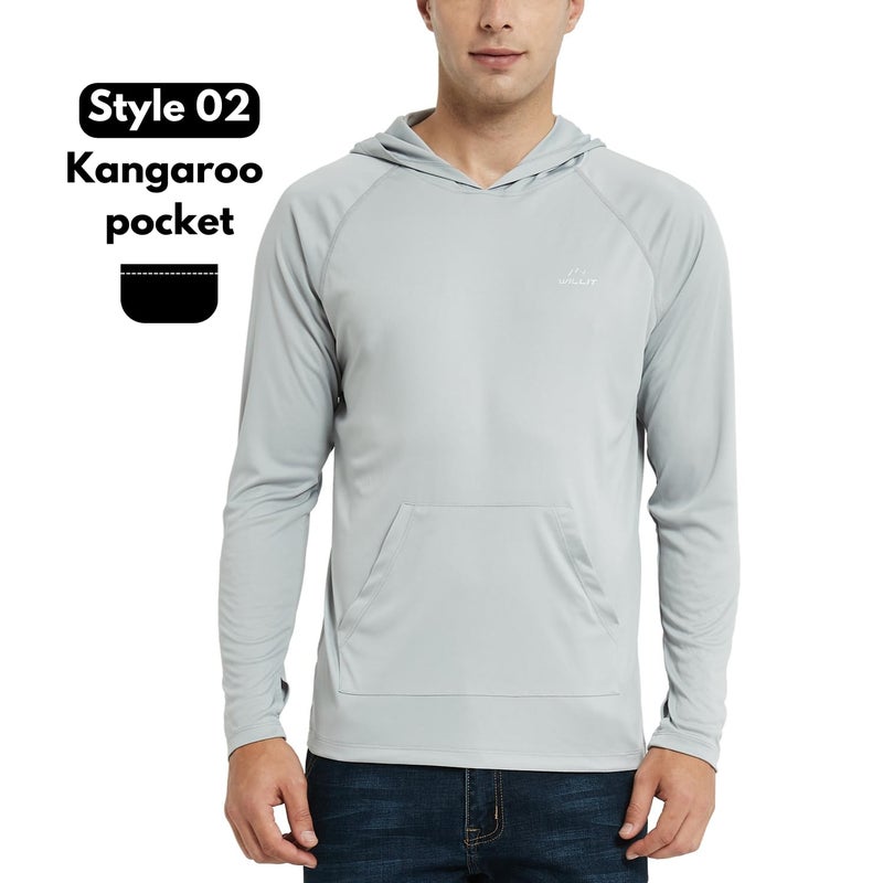 Willit Men's UPF 50+ Sun Protection Hoodie Shirt Long Sleeve Rash Guard Fishing SPF Outdoor UV Shirt Lightweight Pocket Gray XL - Image 2